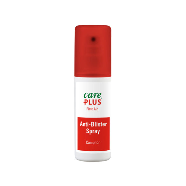 Front detail of Care Plus blister prevention camphor spray bottle in 50ml photographed on a white background