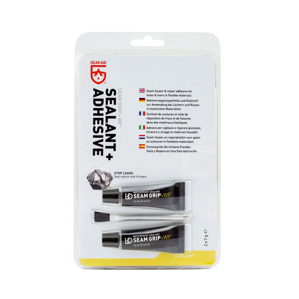 Gear Aid Seam Grip waterproof tent sealant and adhesive shown in its packaging