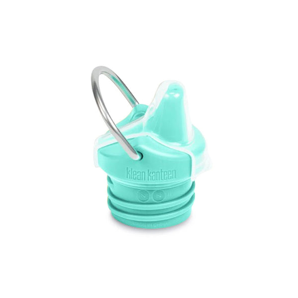 Studio shot on a white background of a Klean Kanteen replacement sippy cap in aqua