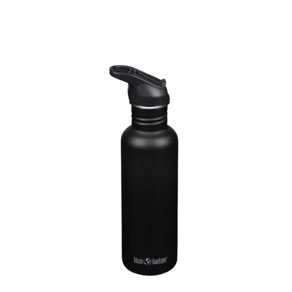 Klean Kanteen Classic Flip Cap Stainless Steel Water Bottles 532ml in black colour showing the side detail on a white background