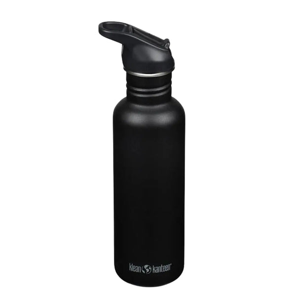 Klean Kanteen Classic Flip Cap Stainless Steel Water Bottles 800ml in black colour shown from the side on a white background