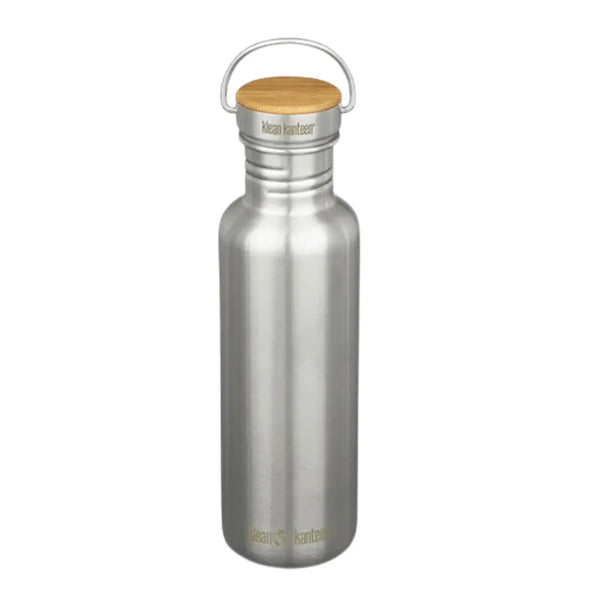 Klean Kanteen Reflect Stainless Steel Water Bottle 800ml shown from the front on a white background in brushed effect