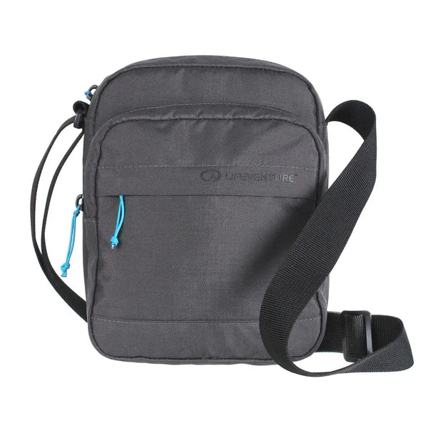 Front detail of a Grey Lifeventure Crossbody bag with a strap on a white background