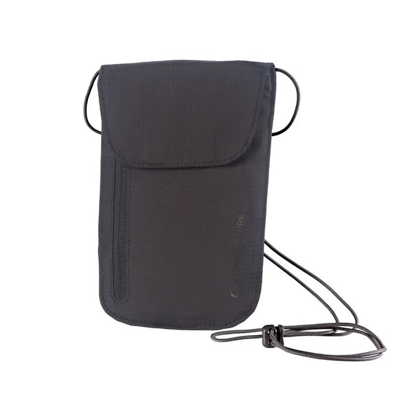 Front detail of a Lifventure Waterproof chest wallet showing the adjustable lanyard and the front zipped pocket