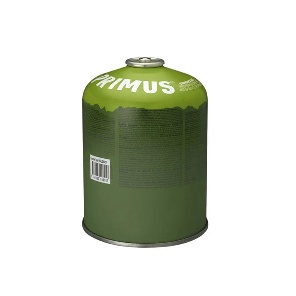 Primus Summer gas 450g canister showing the screw threaded Lindal valve