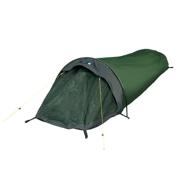 Terra Nova jupiter lite bivi bag in green pegged out 