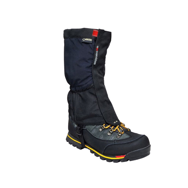 Extremities Tay Ankle GORE_TEX Gaiter fitted on a mountaineering boot photographed on a white background