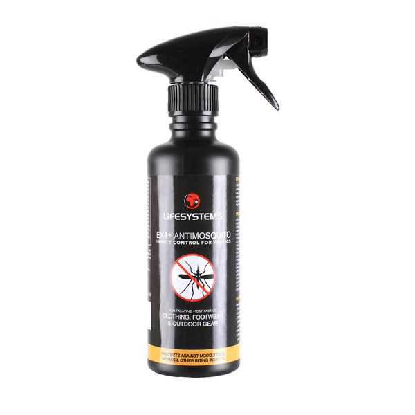 Front detail of Lifesystems EX4 insect repellent fabric spray in a 350ml bottle photographed on a white background