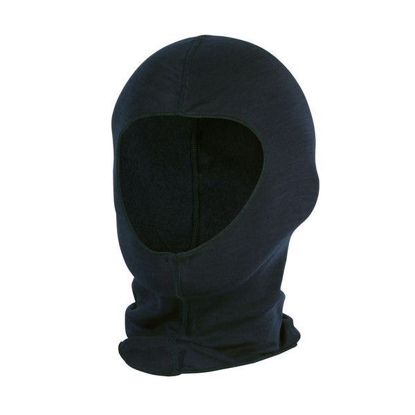 Sub Zero thermal Meraklon balaclava in black photographed in a studio on a white background 