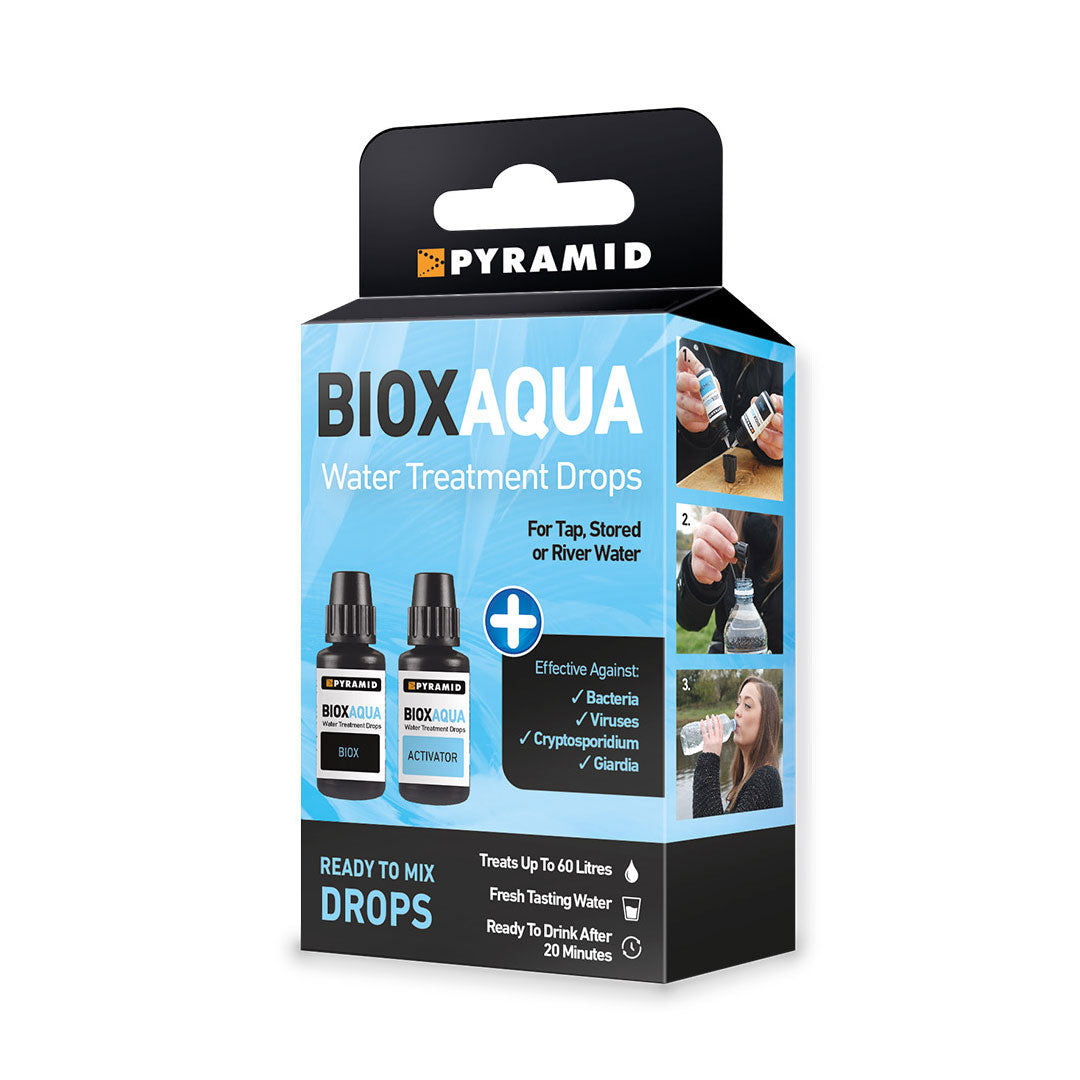 Gouttes de purification d'eau au dioxyde de chlore Pyramid Biox Aqua