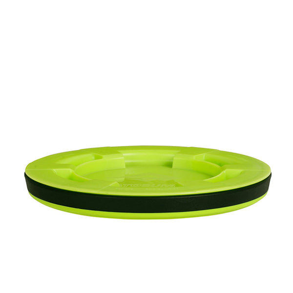 Sea To Summit collapsible silicon X seal and go large bowl in lime colour packed down 