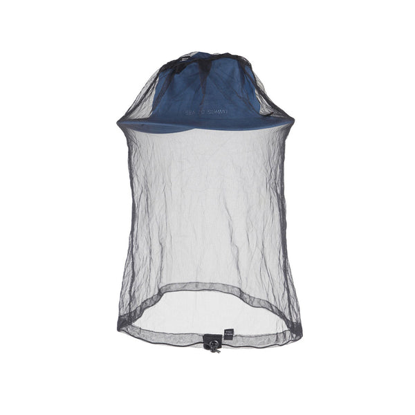 Sea To Summit nano mosquito head net worn over the top of a wide brimmed hat