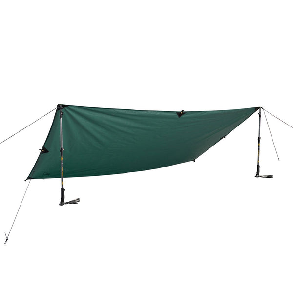 Terra Nova Adventure Tarp 1 set-up with two trekking poles and the guy ropes