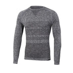 front detail of Sub Zero anti-mosquito mens summer long sleeve base layer top in grey marl photographed on a white background