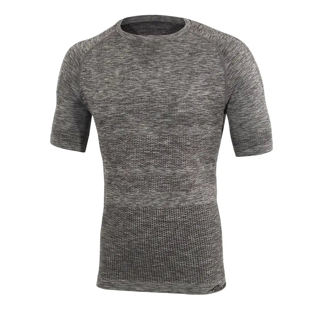 Front detail of a Sub Zero Anti-Mosquito mens summer short sleeve t shirt base layer in grey marl colour