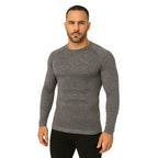 Man wearing a Sub Zero anti-mosquito mens summer long sleeve base layer top in grey marl photographed on a white background