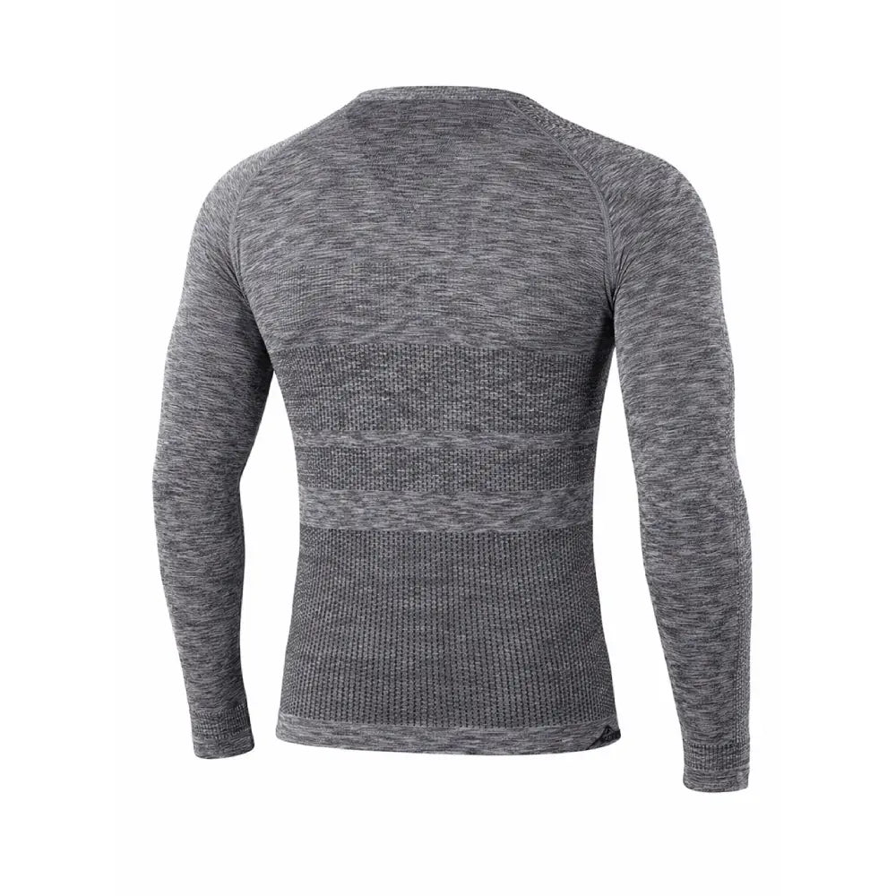 Back detail of Sub Zero anti-mosquito mens summer long sleeve base layer top in grey marl photographed on a white background