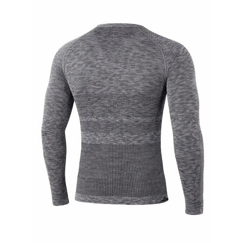 Back detail of Sub Zero anti-mosquito mens summer long sleeve base layer top in grey marl photographed on a white background