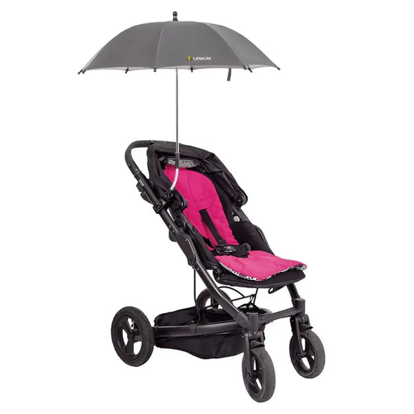 Littlelife buggy parasol in grey attached to a buggies arm