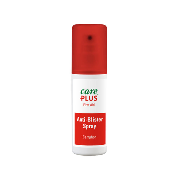 Front detail of Care Plus blister prevention camphor spray bottle in 50ml photographed on a white background 