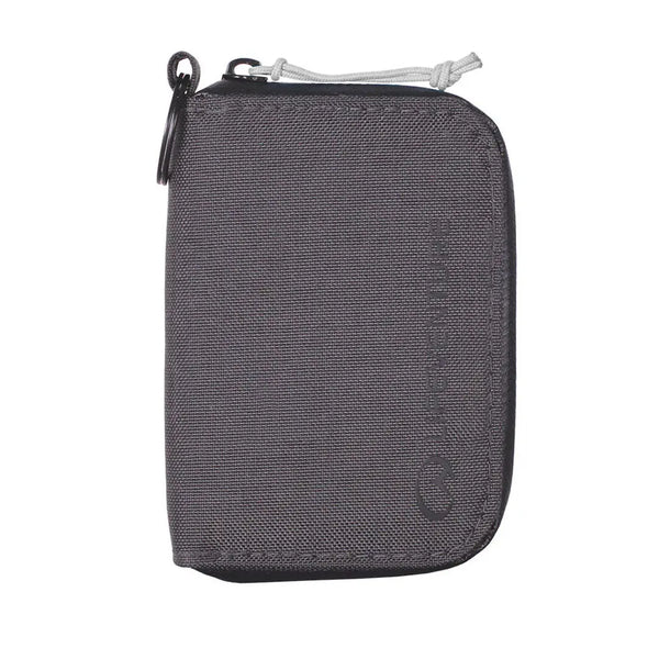 Front detail of a Lifeventure coin wallet in grey colour 