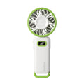 Diveblues Portable High Speed Turbo Handheld Fan shown from the front in white and green colour on a a white background