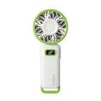 Diveblues Portable High Speed Turbo Handheld Fan shown from the front in white and green colour on a a white background