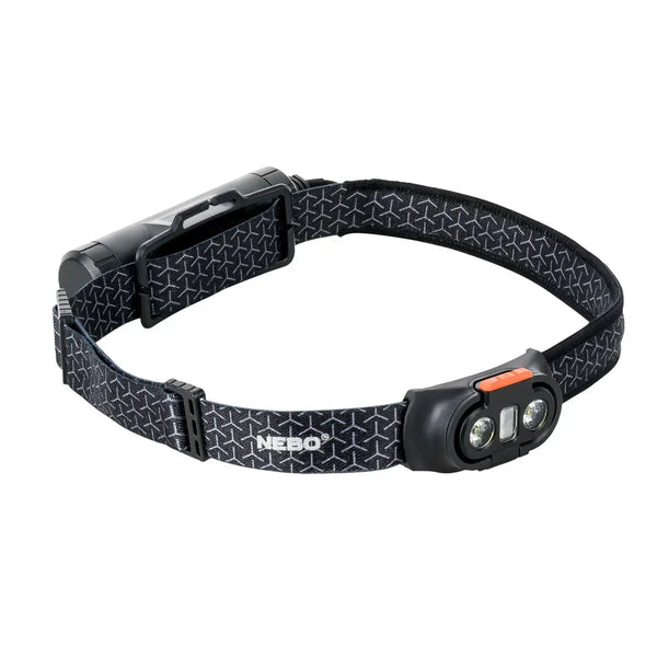 Nebo Enstein Flex 1000 Head Torch showing the front lamp and rear battery pack