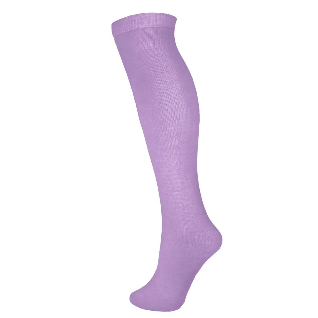Manbi Essential thermal tube ski socks photographed on a foot mannaquin in lilac