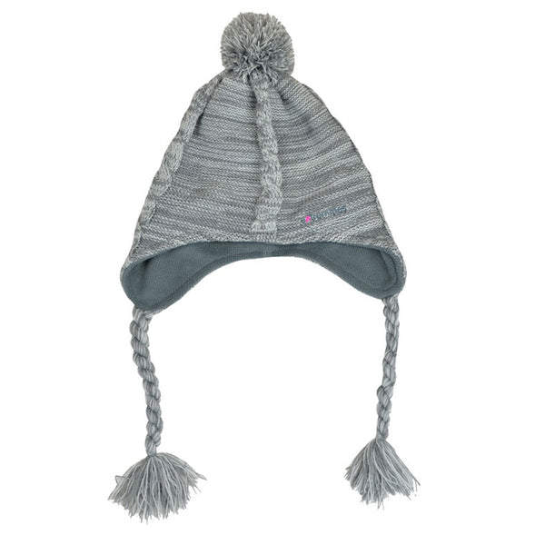 Extremities cable knit took hat in grey marl colour photographed on a white background