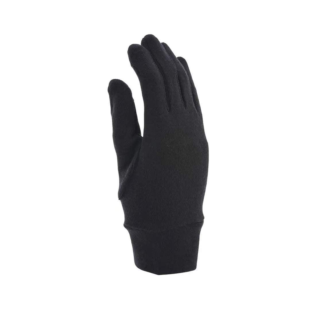 Back of the hand photograph of an extremities Merino Touchscreen Liner Glove in black