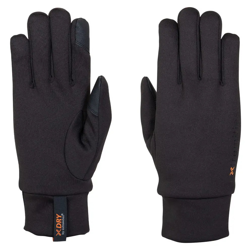 Pair of Extremities Waterproof Power Liner Gloves in black photographed on a white background
