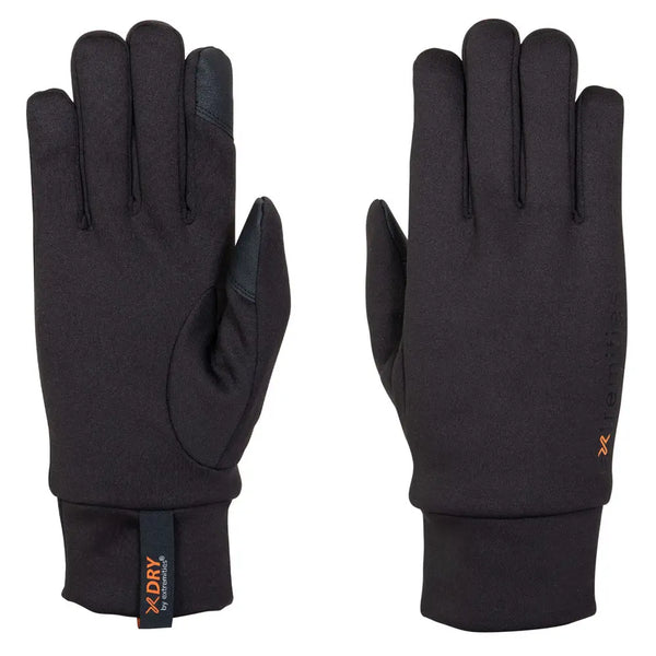 Pair of Extremities Waterproof Power Liner Gloves in black photographed on a white background