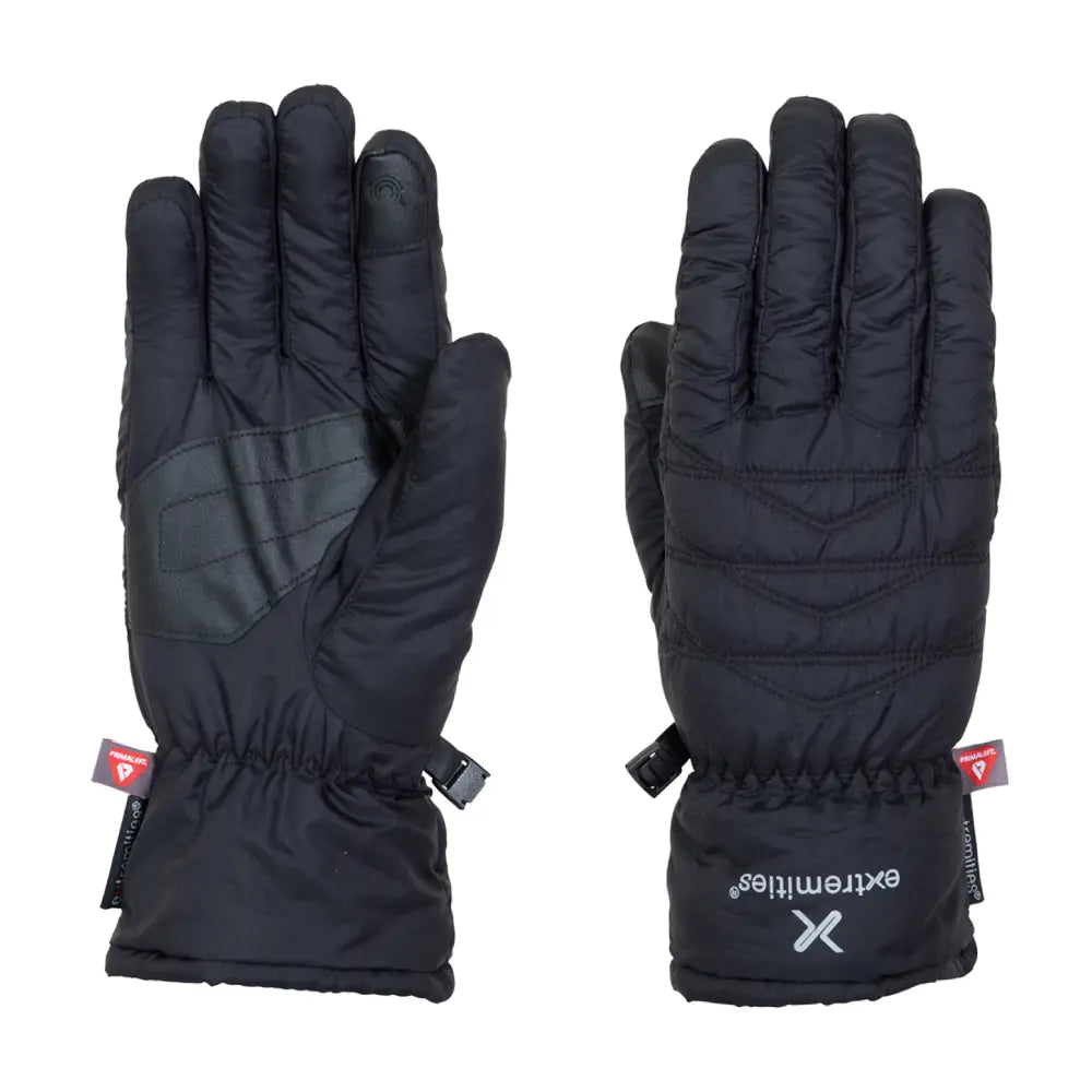 Pair of black Extremities Paradox lightweight waterproof gloves showing both the palm and back on a white background