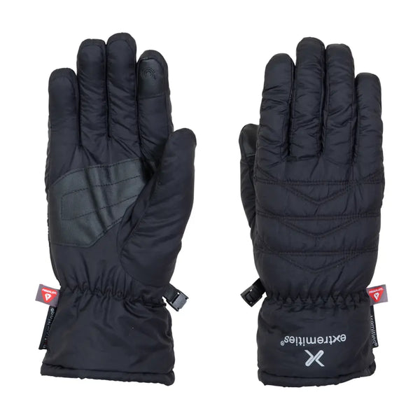 Pair of black Extremities Paradox lightweight waterproof gloves showing both the palm and back on a white background