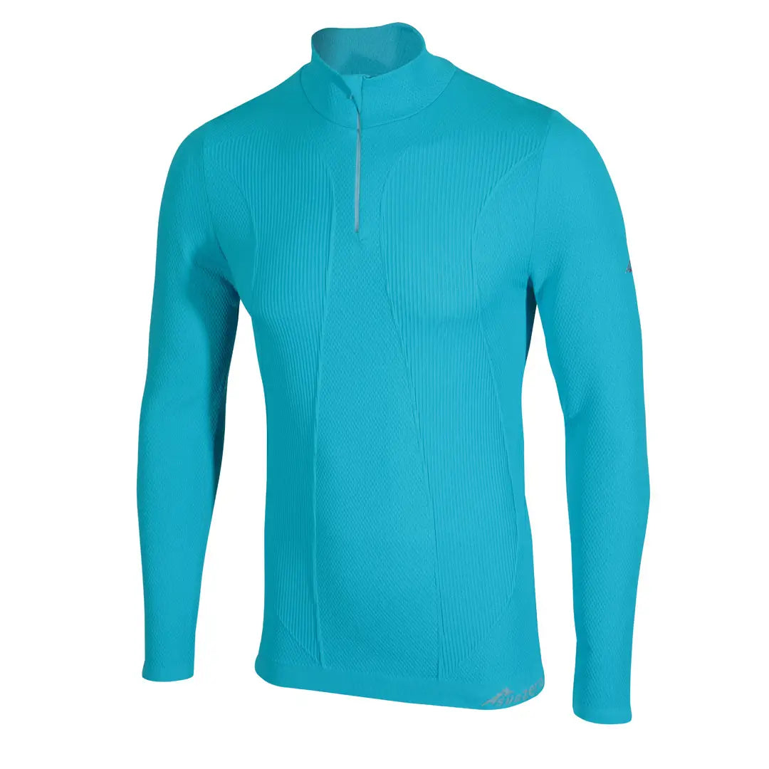 Sub Zero Factor 1 Plus mens long sleeve zip neck thermal base layer top front detail in aqua colour