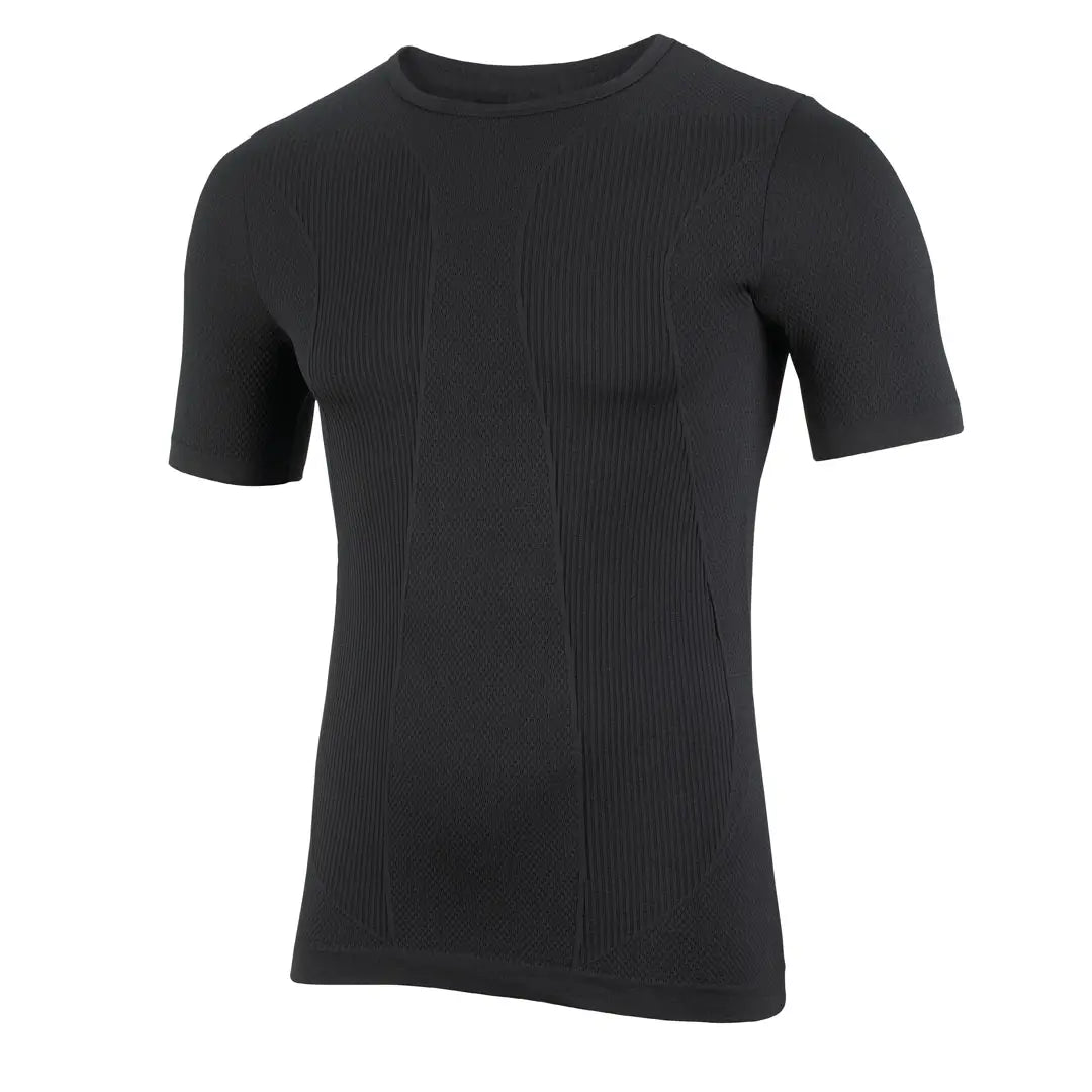 Front detail on a Sub Zero Factor 1 Plus Mens short sleeve thermal base layer top in black colour