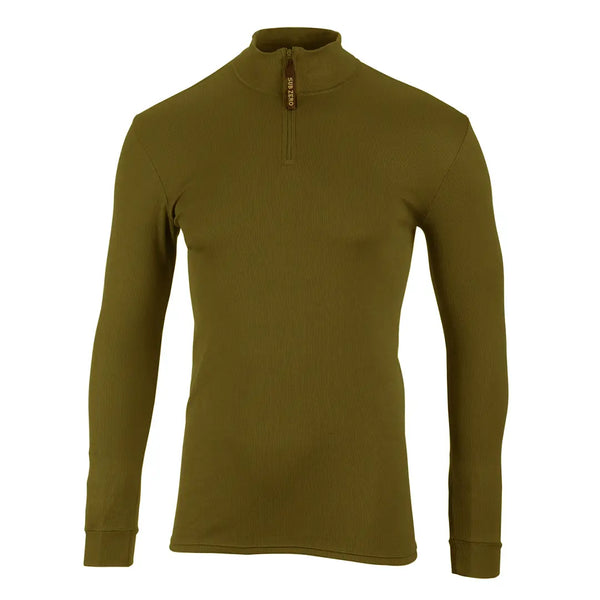 Front detail of Sub Zero unisex zip turtle thermal base layer in Khaki