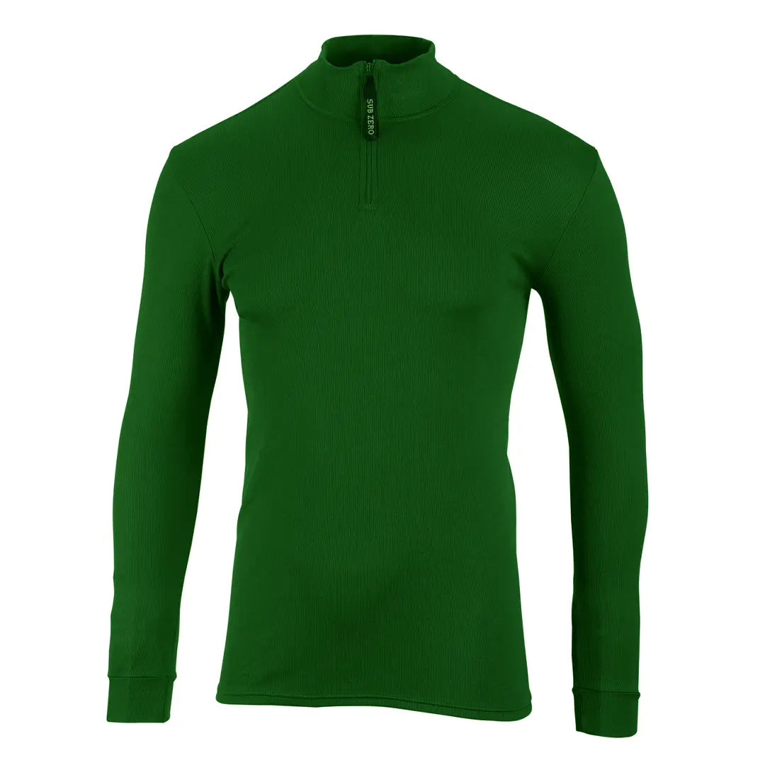 Front detail of Sub Zero unisex zip turtle thermal base layer in pine green