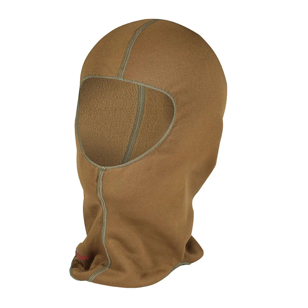 Sub Zero Factor 2 thermal mid layer balaclava in khaki studio photographed from the front on a white background