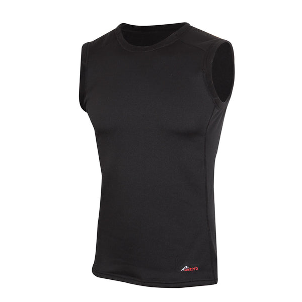Frontal shot of Factor 2 Mens Sleeveless Mid Layer Thermal Top in black photographed on a white background
