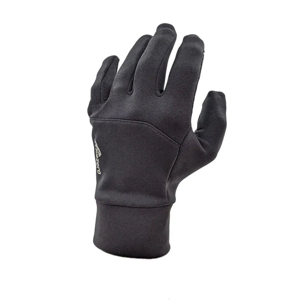 Left hand back detail of Sub Zero Factor 2 Plus touchscreen thermal glove in black showing the double cuff and reflective logo