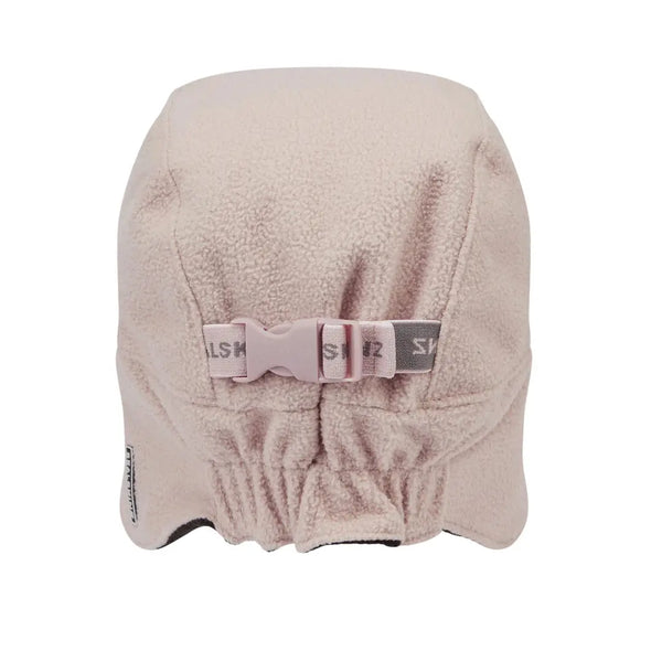 Rear detail of Sealskinz Fincham womens waterproof microfleece winter hat in pink colour