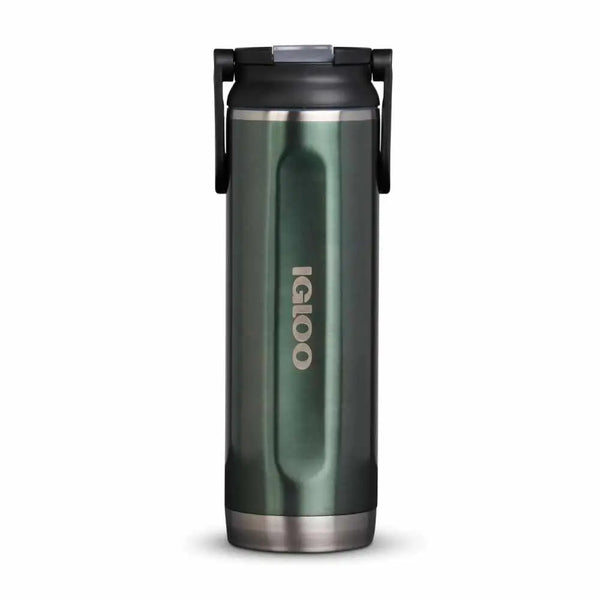 Igloo Flip ‘n’ Sip Insulated Tumbler 591ml size in spruce green colour shown from the front on a white background