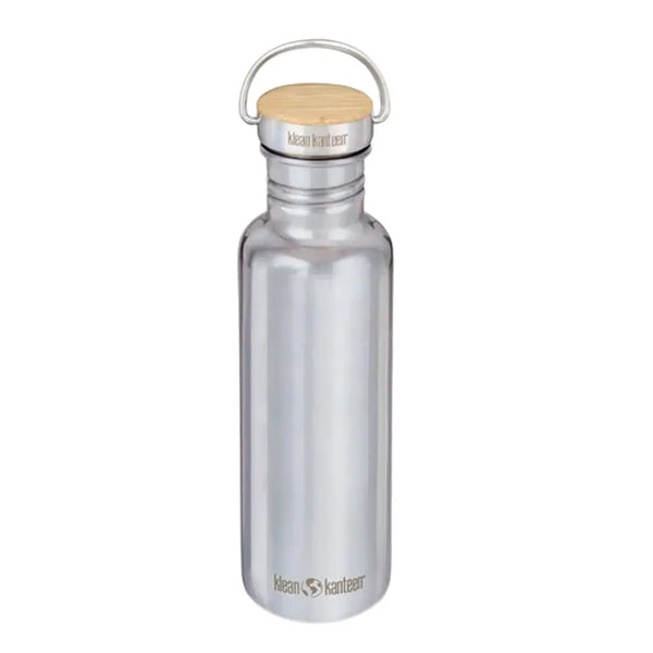 Klean Kanteen Reflect Stainless Steel Water Bottle 800ml shown from the front on a white background in mirror effect