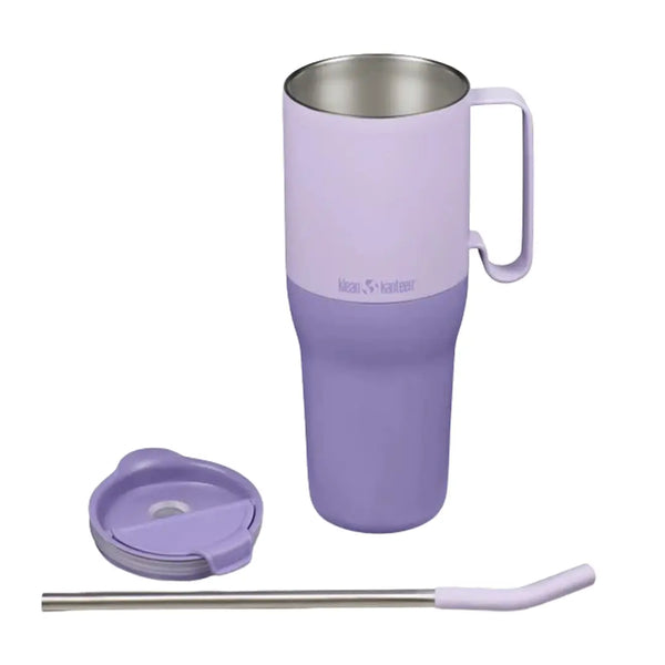 Front detail of Klean Kanteens large 1064ml insulated rise tumbler in orchid bloom purple colour with the lid and straw removed