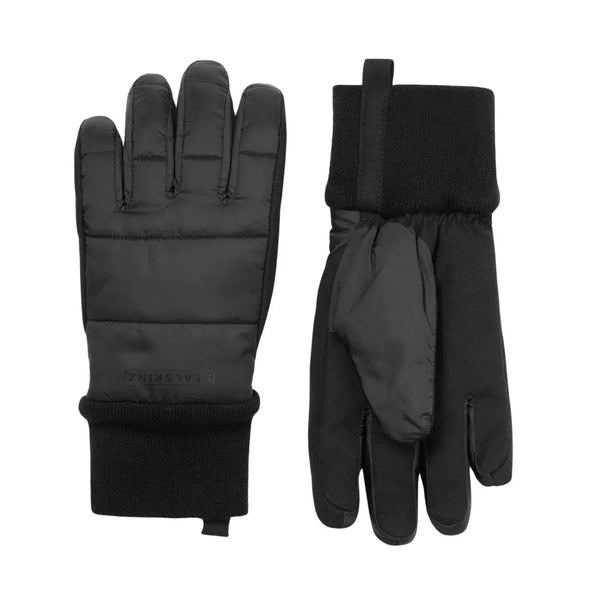 Pair of Sealskinz Lexham waterproof lightweight insulated gloves in black colour side by side showing the back and palm detail