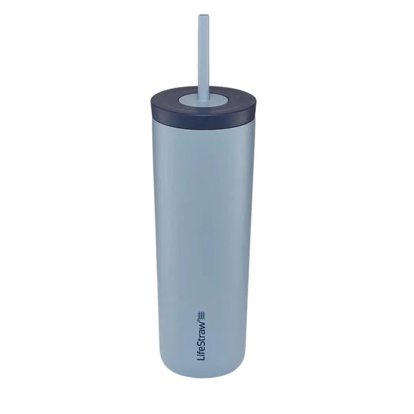 Lifestraw Go Series 500ml insulated stainless steel water filter tumbler in Icelandic blue colour shown from the front  