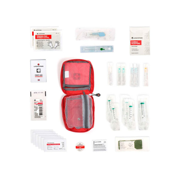 Lifesystems sterile first aid kit contents laid out flat