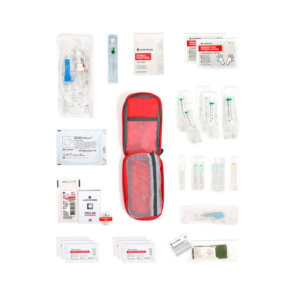 Lifesystems sterile pro first aid kit contents laid out flat
